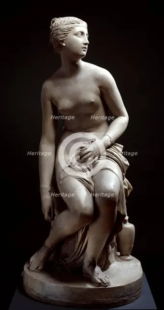 Nymph at the Bath (or Nymph untying her Sandal), 1824-1830. Creator: John Gibson.