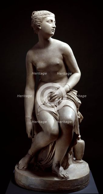 Nymph at the Bath (or Nymph untying her Sandal), 1824-1830. Creator: John Gibson.
