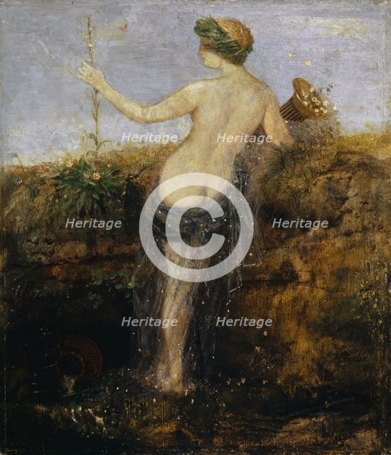 Nymphe with Horn of Plenty, 1866. Creator: Arnold Bocklin.