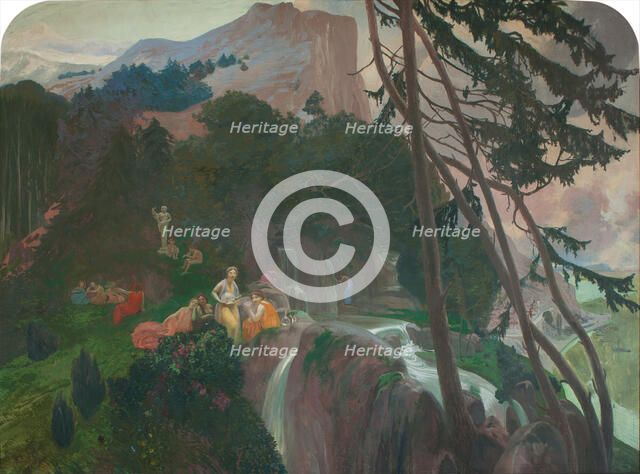 Nymphs at the source in an Arcadian landscape , ca 1904.