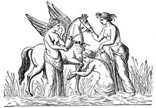 Nymphs attending the winged horse, Pegasus