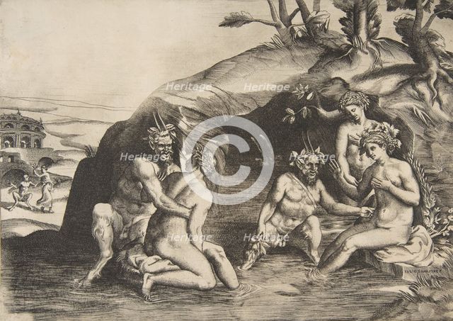 Nymphs and Satyrs bathing, 1531-76. Creator: Giulio Bonasone.