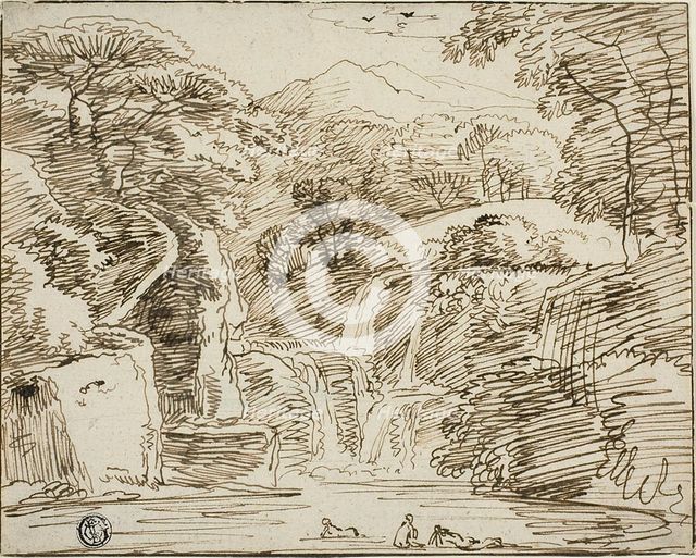 Nymphs Bathing near Waterfalls in Mountain Landscape, n.d. Creator: Franz Kobell.