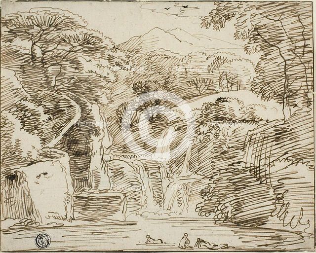 Nymphs Bathing near Waterfalls in Mountain Landscape, n.d. Creator: Franz Kobell.