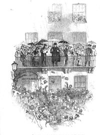 O'Connell at the balcony, in Merrion Square, Dublin, 1844. Creator: Unknown