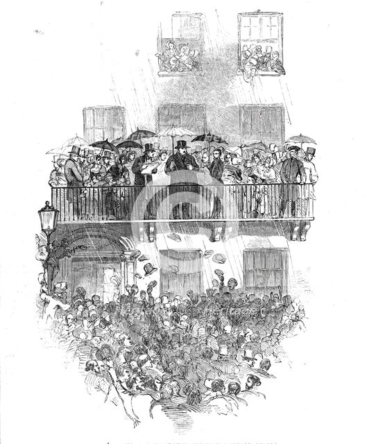O'Connell at the balcony, in Merrion Square, Dublin, 1844. Creator: Unknown.
