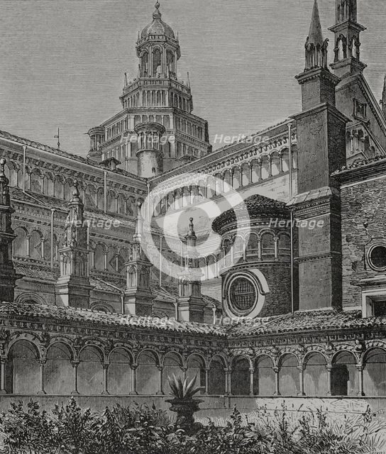 Small Cloister, Certosa di Pavia. Italy, 1877.  Creator: Jules Jean Marie Joseph Huyot.