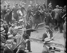 Small Crowd of American Civilians on a Demonstration/Strike in Conflict with the Police, 1930. Creator: British Pathe Ltd