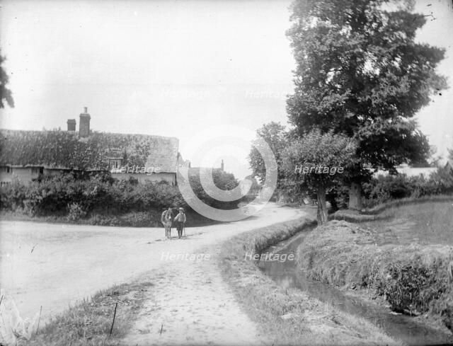 Small boy and a donkey on a road leading into Chalgrove, Oxfordshire, c1860-c1922.  Artist: Henry Taunt