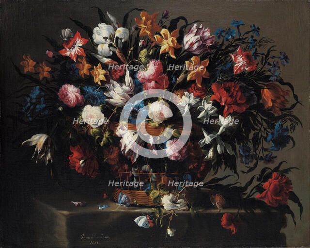 Small Basket of Flowers, 1671. Artist: Arellano, Juan de (1614-1676)