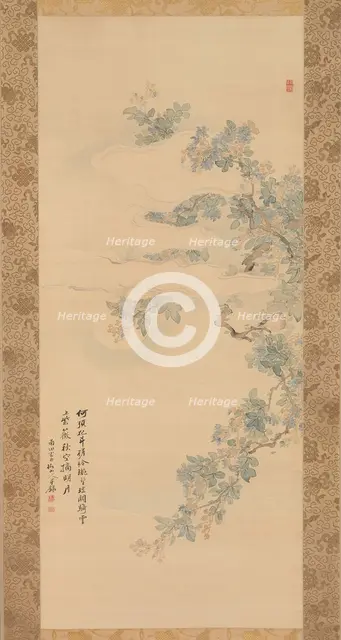 Small Bird on a Crepe Myrtle Branch, 19th century. Creator: Tsubaki Chinzan.