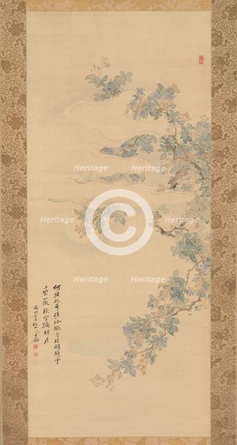 Small Bird on a Crepe Myrtle Branch, 19th century. Creator: Tsubaki Chinzan.