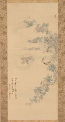 Small Bird on a Crepe Myrtle Branch, 19th century. Creator: Tsubaki Chinzan