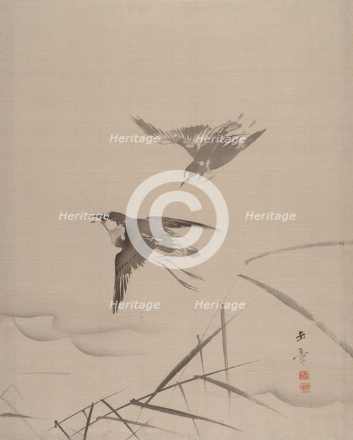 Small Birds and Bamboo, 1887-92. Creator: Gyokusho Kawabata.