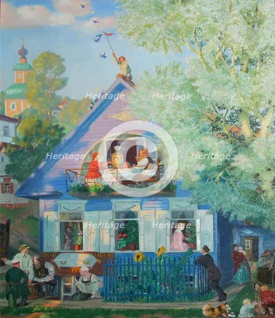 Small Blue House, 1920. Artist: Kustodiev, Boris Michaylovich (1878-1927)