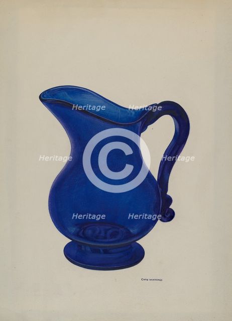 Small Blue Milk Pitcher, c. 1941. Creator: Chris Makrenos.