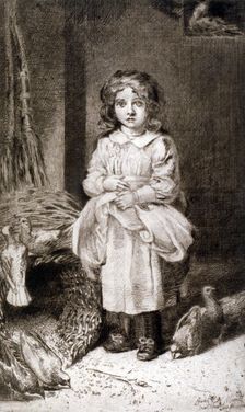 Small Girl Feeding Doves c1888. Artist: Anna Lea Merritt