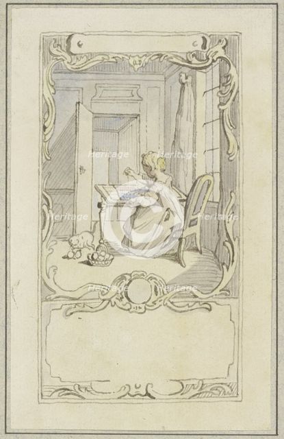 Small girl sitting at a table, 18th century. Creator: Hubert Francois Gravelot.