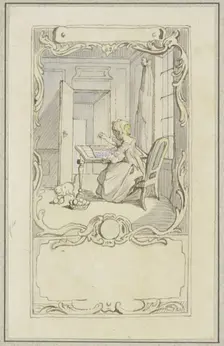 Small girl sitting at a table, 18th century. Creator: Hubert Francois Gravelot