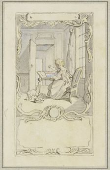 Small girl sitting at a table, 18th century. Creator: Hubert Francois Gravelot