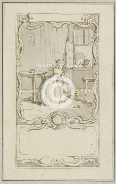 Small girl standing at a table, 18th century. Creator: Hubert Francois Gravelot.