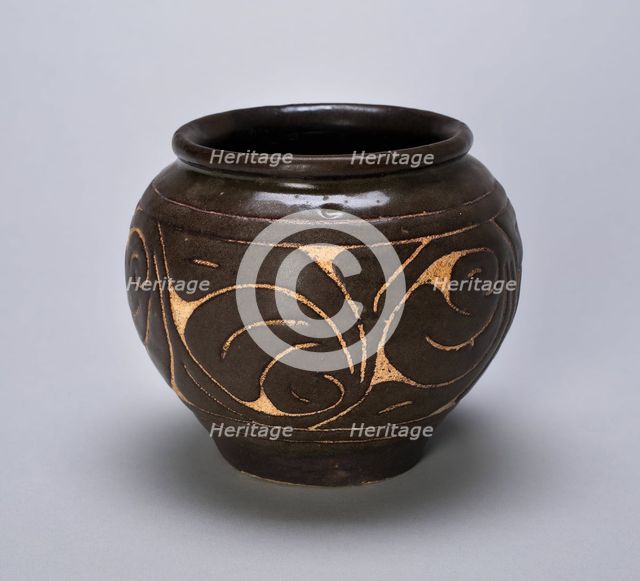 Small Globular Jar with Rolled Lip and Stylized Leaves, Jin dynasty (1115-1234). Creator: Unknown.