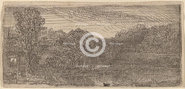 Small Gray Landscape: a House and Trees beside a Pool, c. 1640. Creator: Rembrandt Harmensz van Rijn.