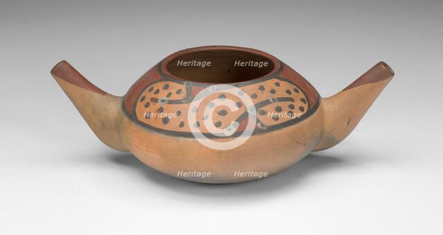 Small Double Spout Bowl with Repeated Curving Motif, c. A.D. 500/700. Creator: Unknown.