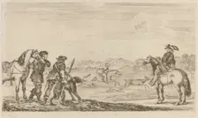 Small Deer Chased by a Cavalier. Creator: Stefano della Bella