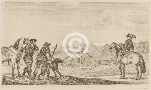 Small Deer Chased by a Cavalier. Creator: Stefano della Bella.
