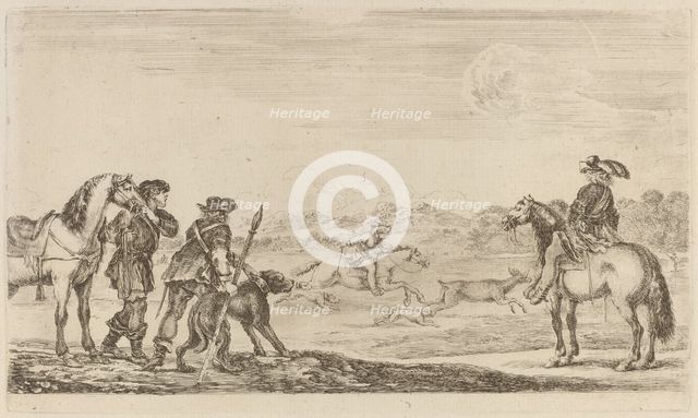 Small Deer Chased by a Cavalier. Creator: Stefano della Bella.