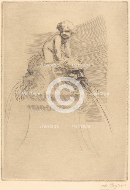 Small Fountain, Child Playing on the Grotesques (Petite fontaine, enfant qui joue surdes masques). Creator: Alphonse Legros.