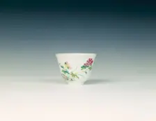 Small famille rose cup with peony and lillies, Qing dynasty, Yongzheng period, China, 1723-1735. Creator: Unknown