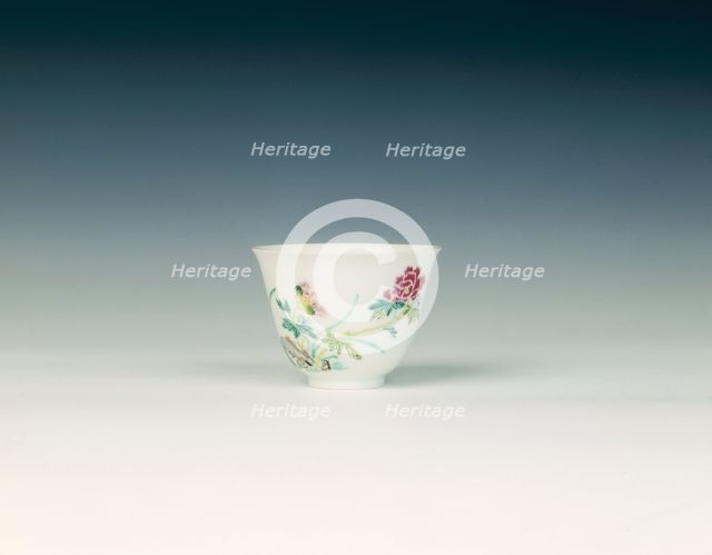 Small famille rose cup with peony and lillies, Qing dynasty, Yongzheng period, China, 1723-1735. Creator: Unknown.