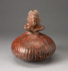 Small Fluted Bottle with Neck in Form of a Figure Holding Arms to Chest, c. A.D. 200. Creator: Unknown