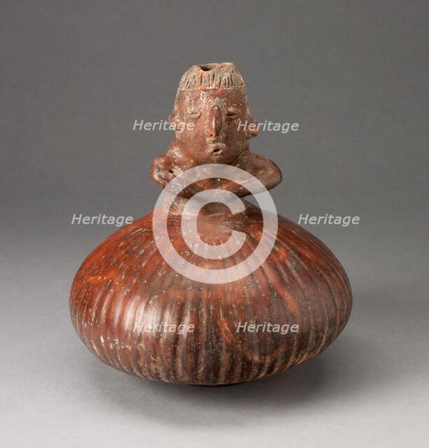 Small Fluted Bottle with Neck in Form of a Figure Holding Arms to Chest, c. A.D. 200. Creator: Unknown.