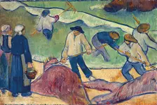 Small Landscape with Seaweed Fishermen, c1889. Creator: Paul Serusier