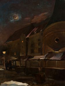 Small Market Square in Krakow at Night, 1903. Creator: Henryk Szczyglinski