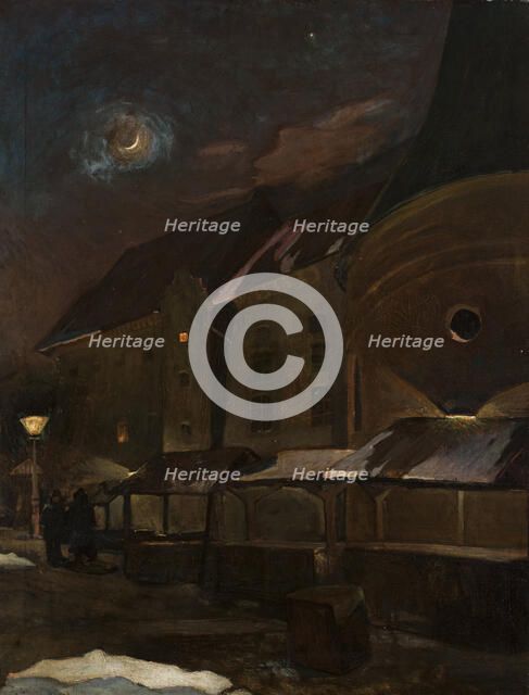 Small Market Square in Krakow at Night, 1903. Creator: Henryk Szczyglinski.