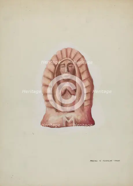 Small Statue of Guadalupe Cut in Stone, c. 1937. Creator: Majel G. Claflin.