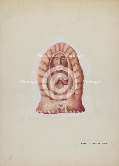 Small Statue of Guadalupe Cut in Stone, c. 1937. Creator: Majel G. Claflin.