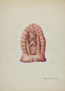 Small Statue of Guadalupe Cut in Stone, c. 1937. Creator: Majel G. Claflin