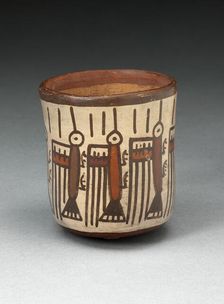 Small Straight-Sided Cup Depicting Abstract Hummingbirds or Insects, 180 B.C./A.D. 500. Creator: Unknown