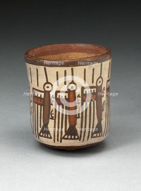 Small Straight-Sided Cup Depicting Abstract Hummingbirds or Insects, 180 B.C./A.D. 500. Creator: Unknown.