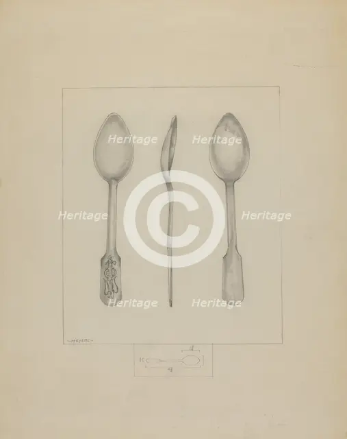 Small Pewter Spoon, c. 1936. Creator: Henry Meyers.
