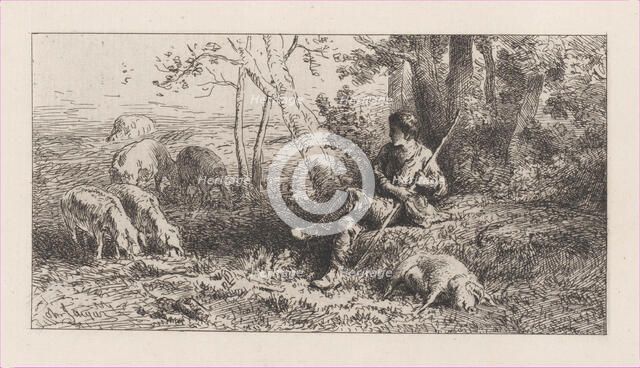 Small Pig Herd, 1864. Creator: Charles Emile Jacque.