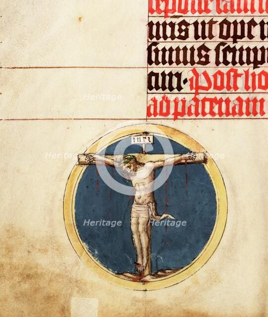 Small roundel with the crucified Christ; Collegium Ducale, about 1420-1430. Creator: Master Michael.