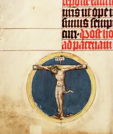 Small roundel with the crucified Christ; Collegium Ducale, about 1420-1430. Creator: Master Michael