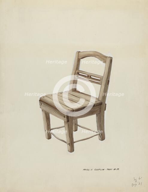 Small Wooden Chair, c. 1937. Creator: Majel G. Claflin.