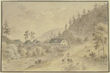 Small village by a stream in the mountains, late 18th century. Creator: Friedrich Christian Reinermann?